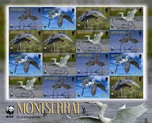 Montserrat 2010 - WWF Reddish Egret Birds - Sheet of 16 Stamps - MNH