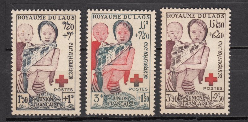 J42180 JL Stamps 1953 laos mnh set #b1-3 red cross