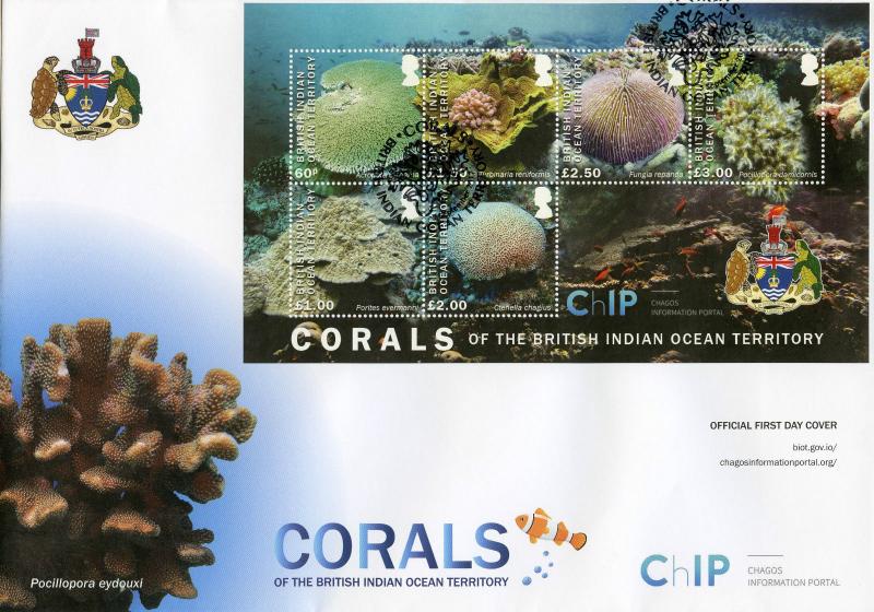 BIOT Br Indian Ocean Territory 2017 FDC Corals Chagos 6v M/S Cover Marine Stamps 