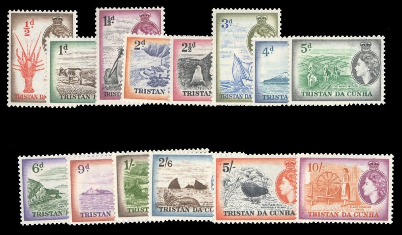 Tristan da Cunha #14-27 Cat$96.90, 1954-58 QEII, complete set, never hinged