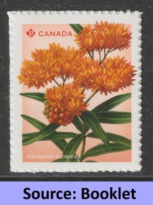 Canada 3416 Wildflowers Asclepias tuberosa P single (from booklet) MNH 2024