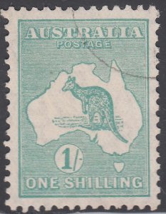 1929 AUSTRALIA KANGAROO 1sh BLUE GREEN / SMALL MULTIPLE WMK (SG#109) USED VF