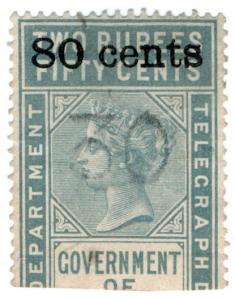 (I.B) Ceylon Telegraphs : 80c on 2R 50c OP