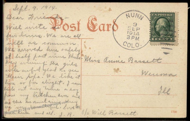 USA 1914 NUNN Weld Co Colorado Cover Argentine Central Railway 94223