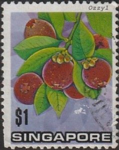 Singapore #198 $1 Flowers & Fruits-Mangosteen USED-VG.