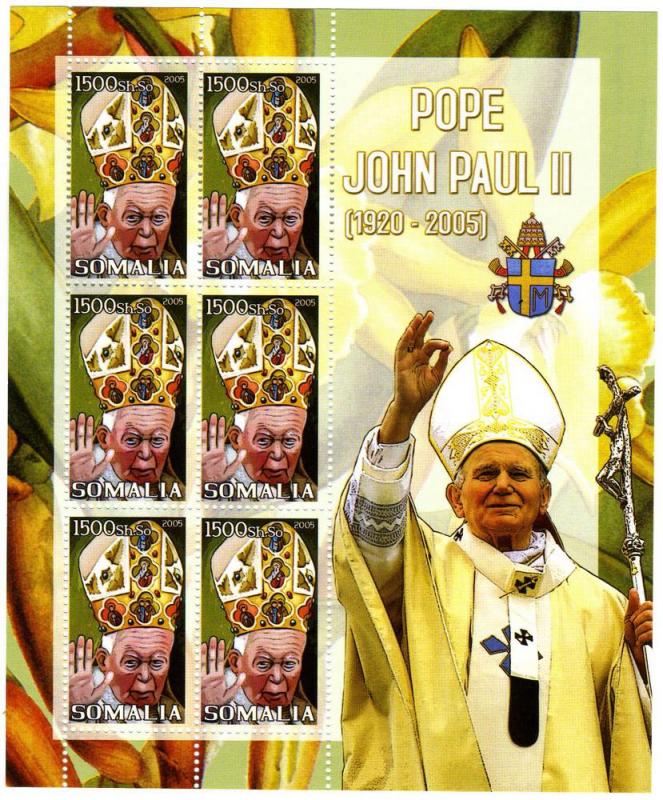 Somalia 2005 POPE JOHN PAUL II Sheet of 6 Perforated Mint (NH)