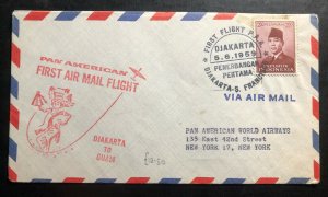 1959 Djakarta Indonesia First Flight Airmail Cover To New York USA Pan American