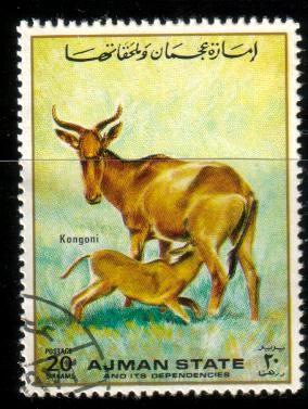 Hartebeest, Kongoni, Wildlife Conservation, Ajman stamp Used