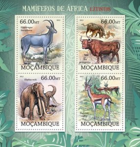 MOZAMBIQUE - 2012 - Extinct African Mammals - Perf 4v Sheet - Mint Never Hinged