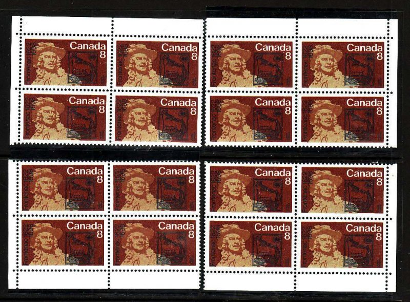 Canada-Sc#561p- id5-four unused NH corner blocks-Tagged-GT2-Frontenac-1972-