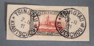 Stamps Kiauchau Scott #42 used on paper