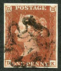 1841 Penny Red (LK) Plate 14 Fine Four Margin Cat 110 pounds