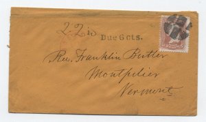 1860s #65 cover Boston MA (?) to VT due 6cts handstamp [H.2946]