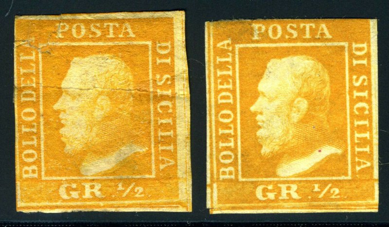 ITALY STATES SICILY SC#10g SASSONE #11 MINT NO GUM LOT OF TWO AS SHOWN 