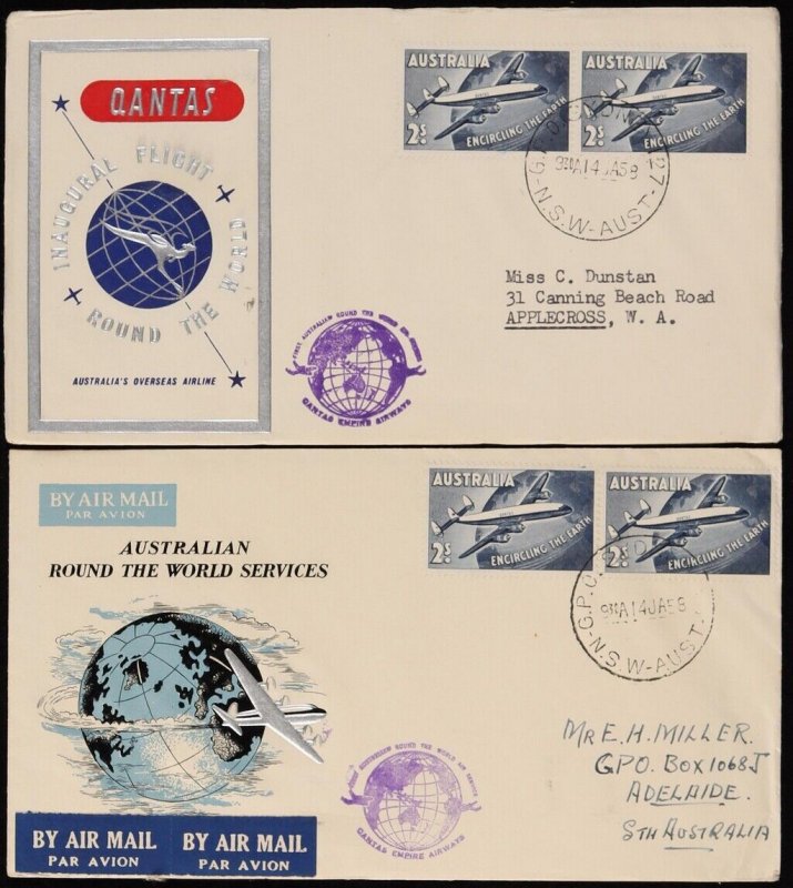 AUSTRALIA 1958 QANTAS Round The World flight covers. (5)