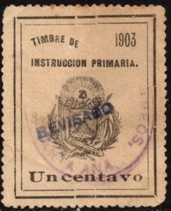 1903 El Salvador Revenue 1 Centavo Primary Instruction Used Stamped Revisado