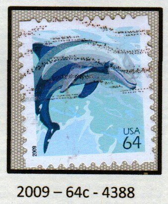 SC# 4388 - (64c) - Dolphin  die cut 11 - Used Single - Off Paper