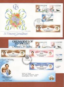1981 St. Vincent Grenadines, 3 diff Diana wedding FDCs