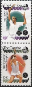 Gambia 955a (mhr, vertical pair) 10d Wimbledon: Tilden & King (1990)