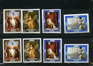 AJMAN 1969 FRENCH PAINTINGS 2 SETS OF 4 STAMPS PERF.& IMPERF. MNH