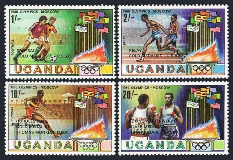 Uganda 304-307,308,MNH.Michel 286-289,Bl.25. Olympics Moscow-1080,Winners.Soccer