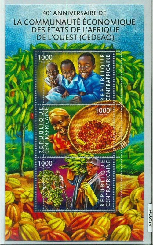 A0259 - CENTRAL AFRICA - MISSPERF 2015 stamp SHEET : FOOD Agricolture fruit