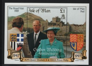 ISLE OF MAN, 762, MNH, SOUVENIR SHEET, 1997, QUEEN & PRINCE TOURING ISLE OF MAN