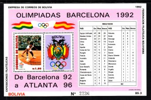 Bolivia 851 Summer Olympics Footnoted Souvenir Sheet MNH VF