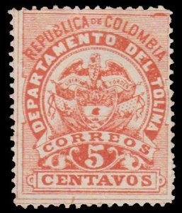 COLOMBIA - TOLIMA PROVINCE 1888 SCOTT # 62. UNUSED