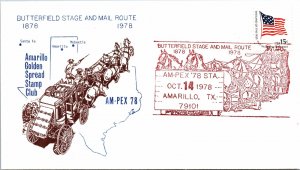 BUTTERFIELD STAGE AND MAIL ROUTE CENTENNIAL CACHET COVER AMARILLO 1978 -Oct 14