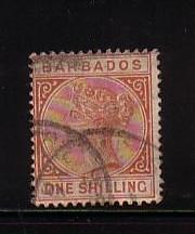 Barbados Sc 67 1882 1 shilling Victoria stamp used