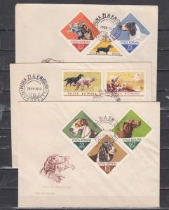 Romania, Scott cat. 1807-1814. Hunting Dogs issue. 3 First day Covers. ^
