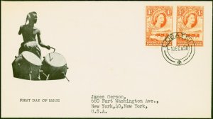 Bechuanaland 1958 4d Red-Orange Pair SG146b V.F.U on 1st Day Cover to U.S.A