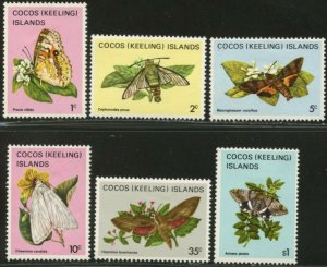 COCOS IS.  Sc#87-90, 94, 100 1982 Butterflies & Moths Part Set Mint OG Hinged