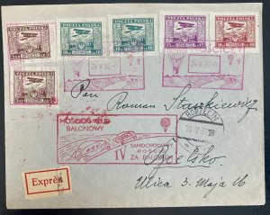 1936 Poland Balloon airmail Flight Moscicki Club Express Cover To Bielsko
