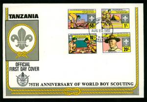 TANZANIA SC#205-208 75th Anniversary of World Scouting (1982) FDC