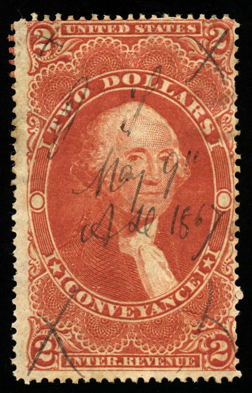 B334 U.S. Revenue Scott R81c $2 Conveyance 1867 manuscript cancel