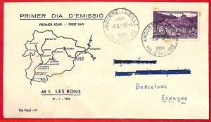 aa2300 -  French ANDORRA - POSTAL HISTORY - FDC COVER   1958 GEOGRAPHY maps