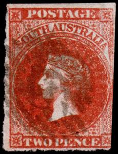 South Australia Scott 6 (1856) Used F, CV $90.00 M