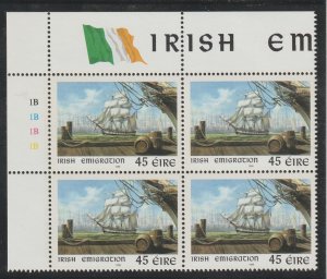 Ireland #1168 XF MNH Irish Emigration Corner Plate Block