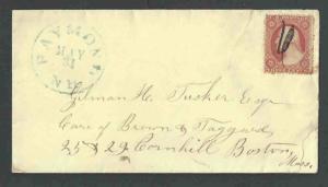 Ca 1859 #26 Brownish Carmine W/Blue Cancel From Ramona NH & Pen Cancel On Stamp