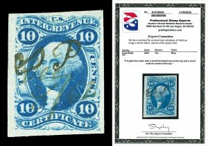 Scott R33a 1862 10c Imperf Certificate Revenue Used VF Cat $400 with PSE CERT