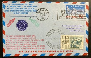 1959 McAllen USA Airmail cover To Reynosa Mexico Rocket Mail Flight 23 Years C