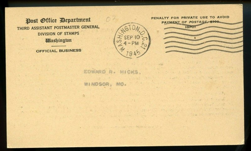 U.S. Scott 934 Army Commemorative Post Office Department Announcement Card