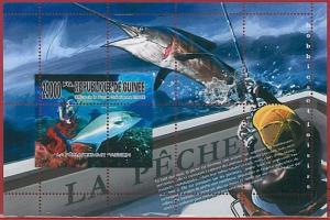 FRENCH GUINEA - ERROR, 2010 MISPERF SHEET: FISHING, Marine Fauna, Sports, Boats