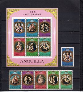 ANGUILLA 1975 CHRISTMAS PAINTINGS SET OF 6 STAMPS & S/S MNH