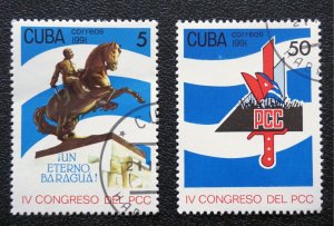 CUBA Sc# 3351-3352  COMMUNIST PARTY CONGRESS politics CPL SET of 2   1991 used