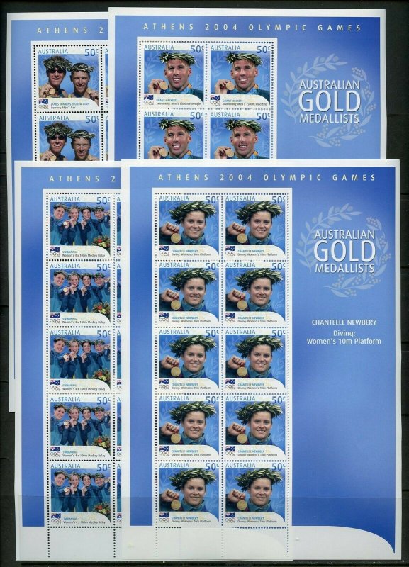 AUSTRALIA  2004 ATHENS OLYMPIC GAMES GOLD MEDALLISTS  SET OF 17  SHEET  MINT NH