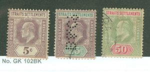 Straits Settlements #96/99/101 Used  (Perfin)