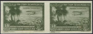 SPAIN 1930 SPANISH AMERICA EXHIBITION 10C IMPERF PROOF PAIR MNH **